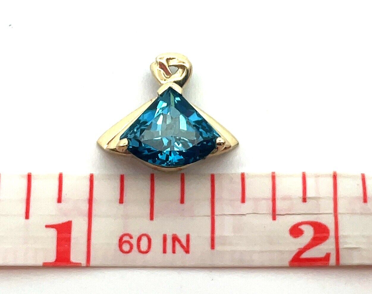 Designer 14K Yellow Gold Trillion Cut London Blue Topaz Statement Drop Pendant
