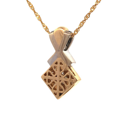 14K Yellow Gold Round Diamond Anniversary Statement Pendant Necklace