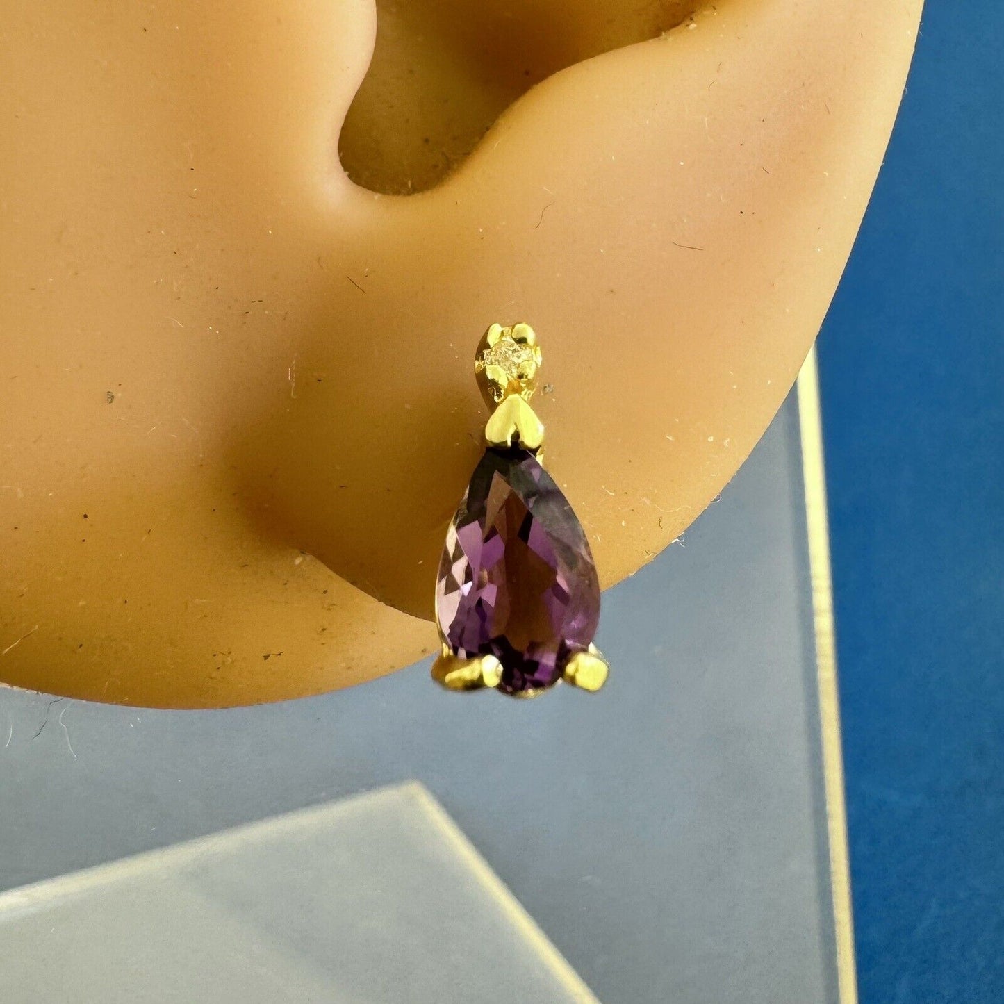 Designer AIL 14K Yellow Gold Pear Shaped Amethyst Diamond Accent Stud Earrings