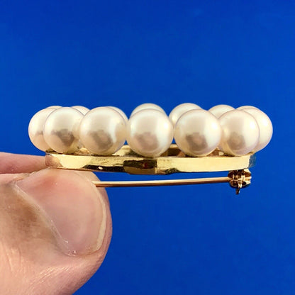 Vintage 14K Yellow Gold 6 MM Pearl Wreath Pin Brooch Pendant