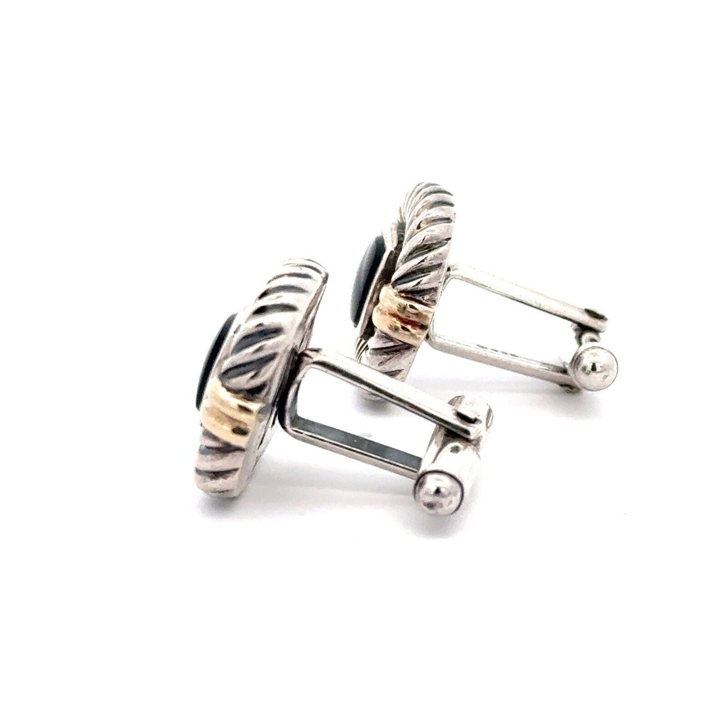 David Yurman 925 Sterling Silver 14K Yellow Gold Onyx Square Men's Cufflinks