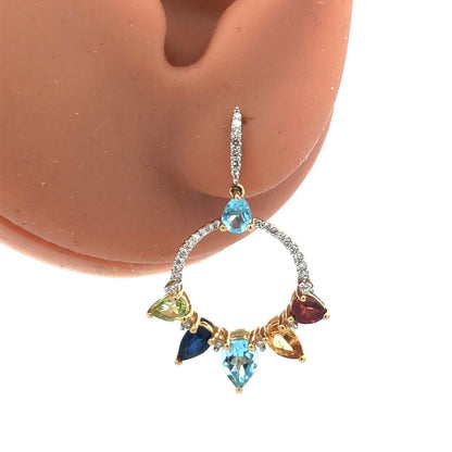 Designer 14K Yellow Gold Diamond Multi Gemstone Statement Dangle Drop Earrings