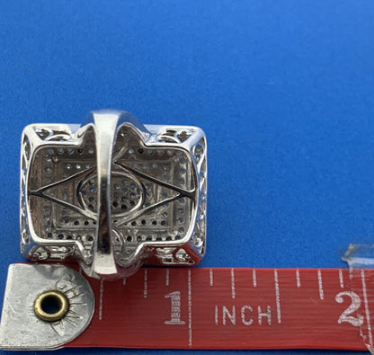 Designer 925 Sterling Silver Pave Diamond Rectangle Statement Finger Dome Ring