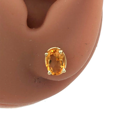14K Yellow Gold Oval Orange Citrine Solitaire Stud Earrings