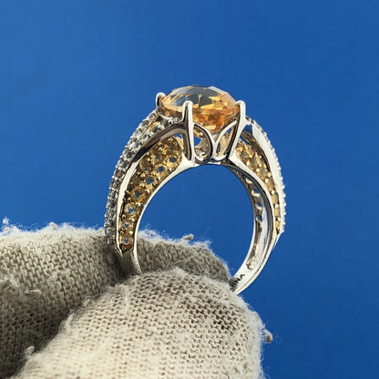 Estate Designer 925 Sterling Silver Yellow Canary White Cubic Zirconia Ring