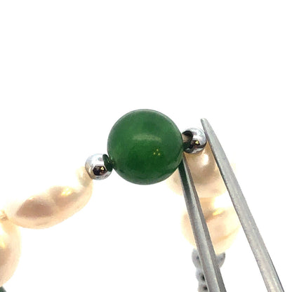 Designer 925 Sterling Silver Pearl Jade Beaded Statement Necklace