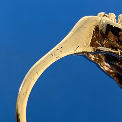 Vintage 14K Yellow Gold Diamond Cluster Blue Enamel Flower Cocktail Ring