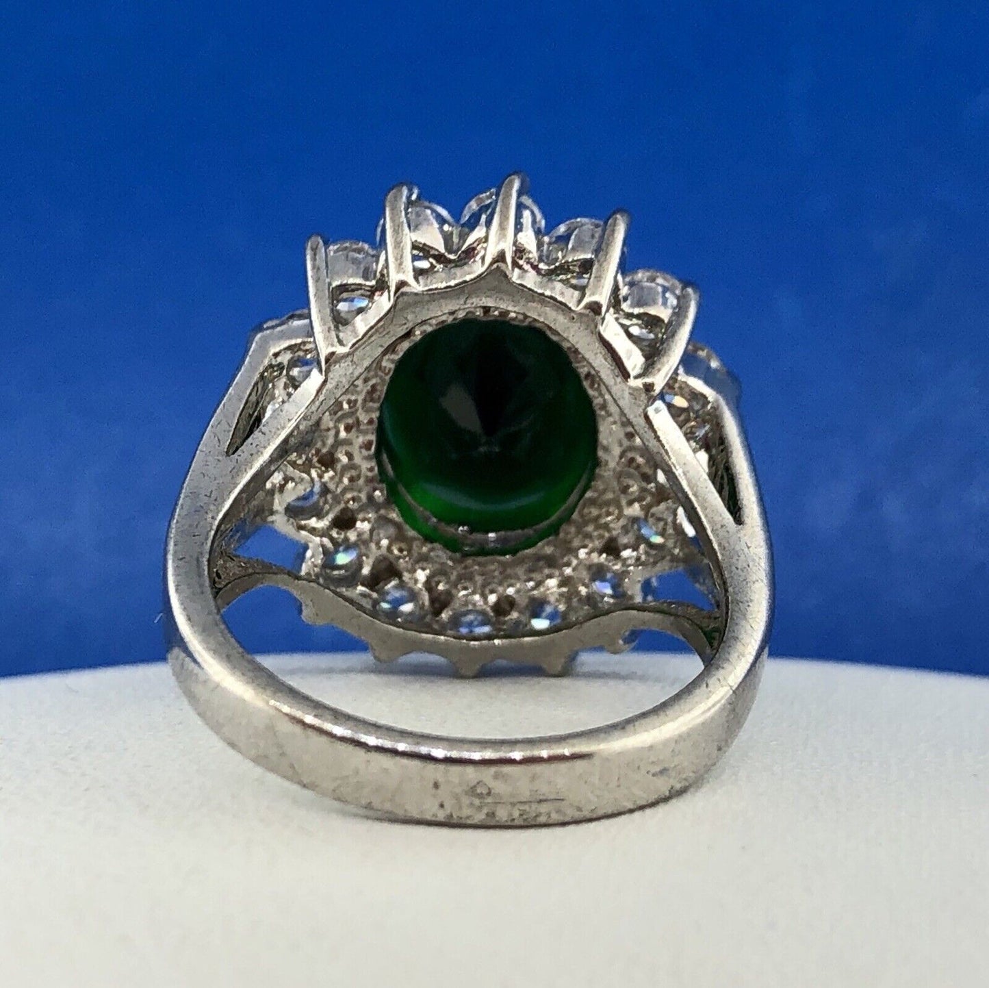 Retro Sterling Silver 925 Green White CZ Statement Fashion Cocktail Ring