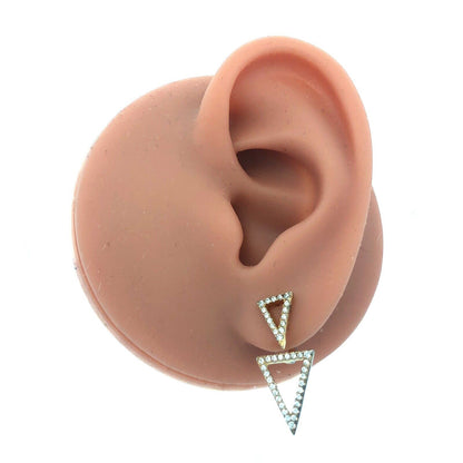 925 Sterling Silver Round Cubic Zirconia Modernist Drop Stud Earrings