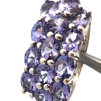 Designer TGGC 925 Sterling Silver Oval Tanzanite Triple Row Anniversary Ring