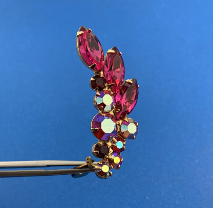 Fabulous Vintage Pink Aurora Borealis Rhinestone Statement Brooch/Earrings Set