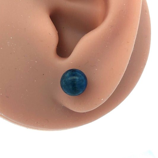 Designer 14K Yellow Gold Lapis Lazuli Bead Ball Solitaire Stud Earrings
