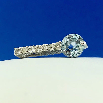 Designer Esx 10k White Gold Blue Topaz & Diamond Womens Bar Charm Pendant