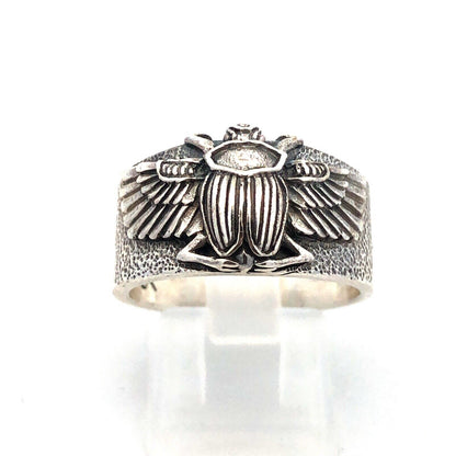 925 Sterling Silver Wings Of Isis Scarab Protection Tapered Cigar Band Ring