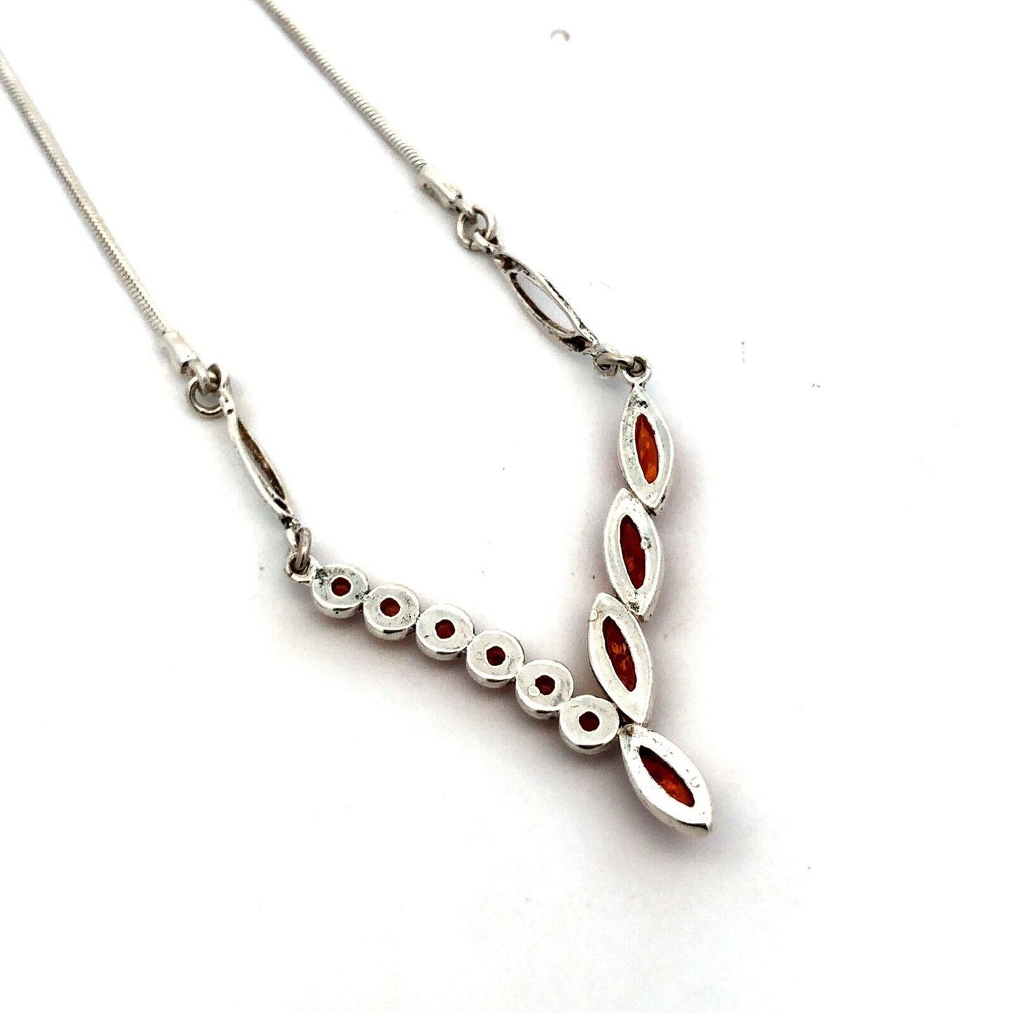 Vintage 925 Sterling Silver Oval Round Amber Cluster Modernist Pendant Necklace