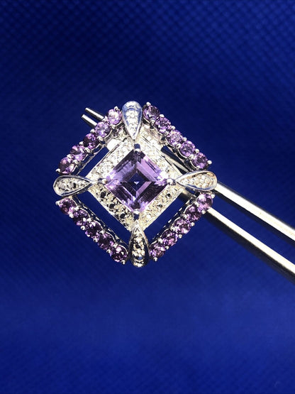 Purple Amethyst 925 Sterling Silver Square Statement Stud Earrings