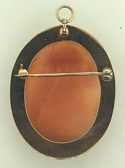 Victorian 10K Yellow Gold Oval Carved Cameo Floral Scroll Brooch Pendant
