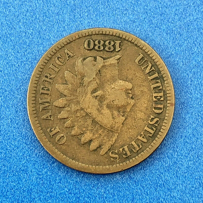 1880 P Indian Head One Cent Penny Type 3 Bronze Better Key Philadelphia Coin