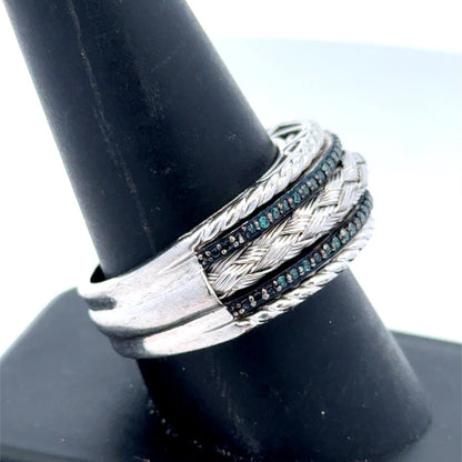 Designer 925 Sterling Silver Black Diamond Braided Rope Statement Size 10 Ring