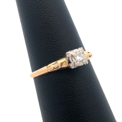 Art Nouveau Art Deco King Cut 14K Yellow Gold Diamond Solitaire Engagement Ring