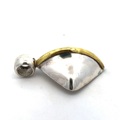 Vintage Taxco Mexico Laton 925 Sterling Silver Brass Square Statement Pendant