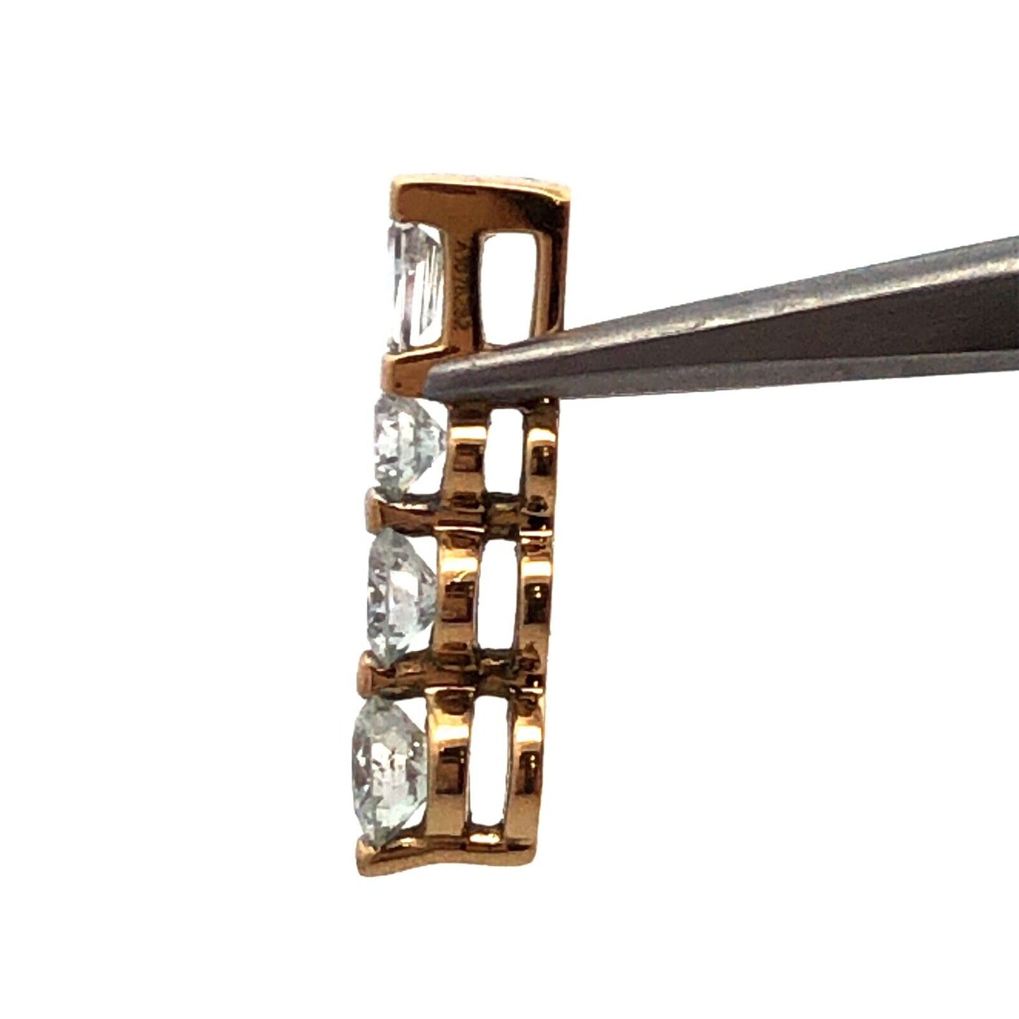 Designer ZEI 18K Yellow Gold Round Diamond Trio Bar Eternity Anniversary Pendant