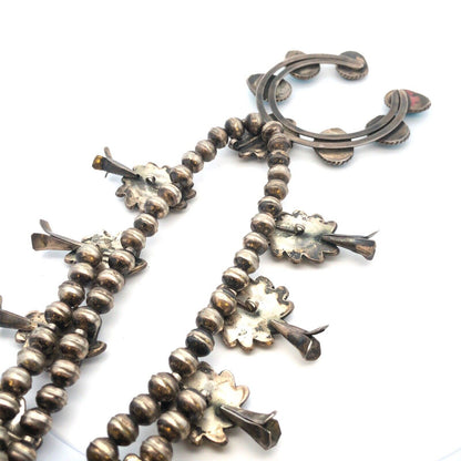 Vintage Native American 925 Sterling Silver Turquoise Squash Blossom Necklace