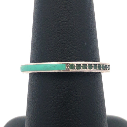 PANDORA 925 Silver Radiant Hearts 191011NRG Royal Green CZ Enamel Stackable Ring