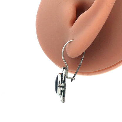 Designer Sterling Silver Oval Purple Cat Eye Cabochon Rectangle Hook Earrings