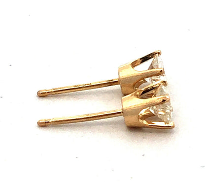Estate 14K Yellow Gold Round Diamond Solitaire Stud Earrings