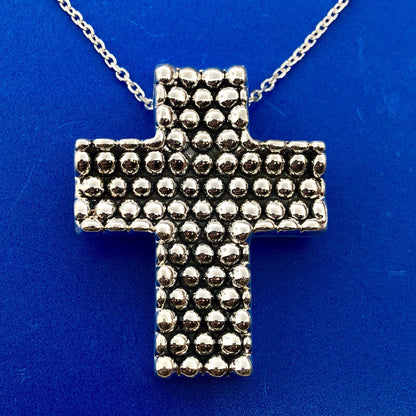 Sterling Silver 925 Intaglio Beaded Cross Religious Communion Pendant Necklace