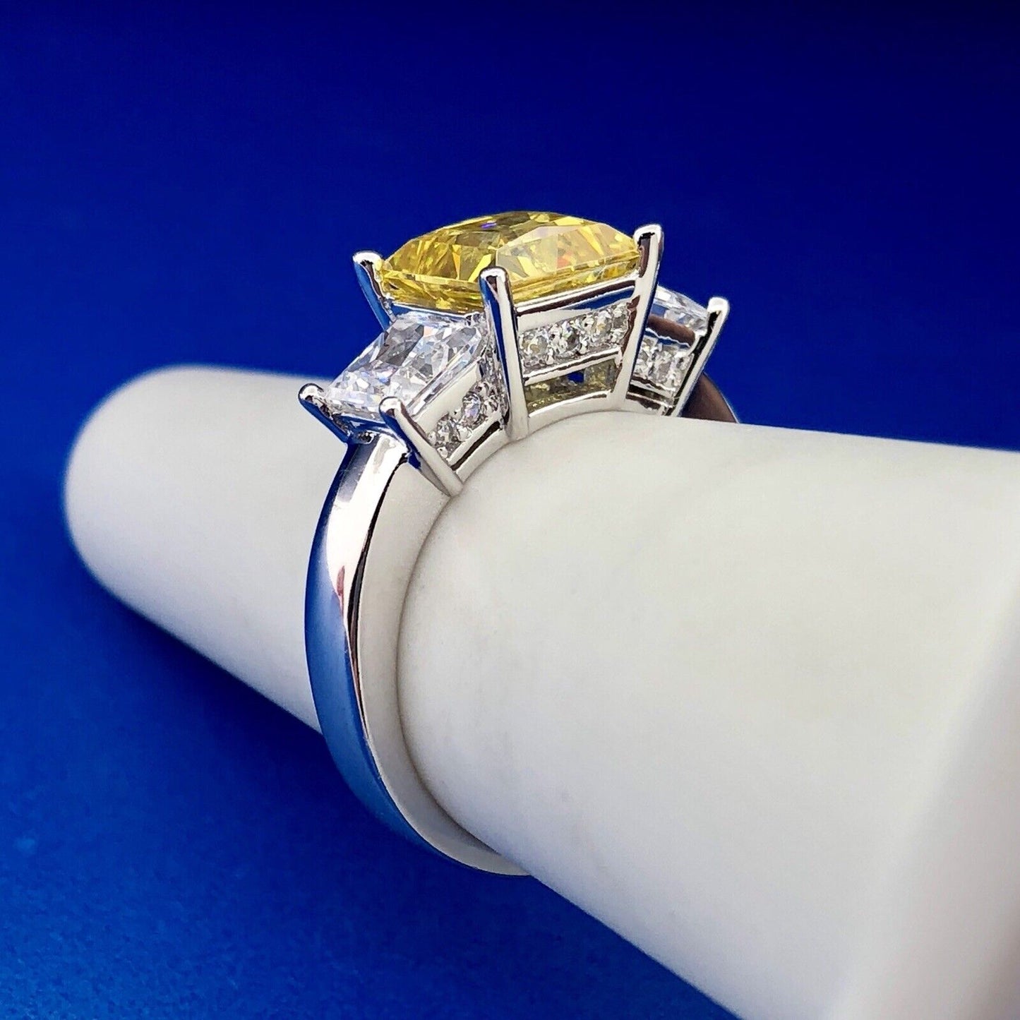 Designer 925 Sterling Silver Lemon White Ice Cubic Zirconia CZ Cocktail Ring