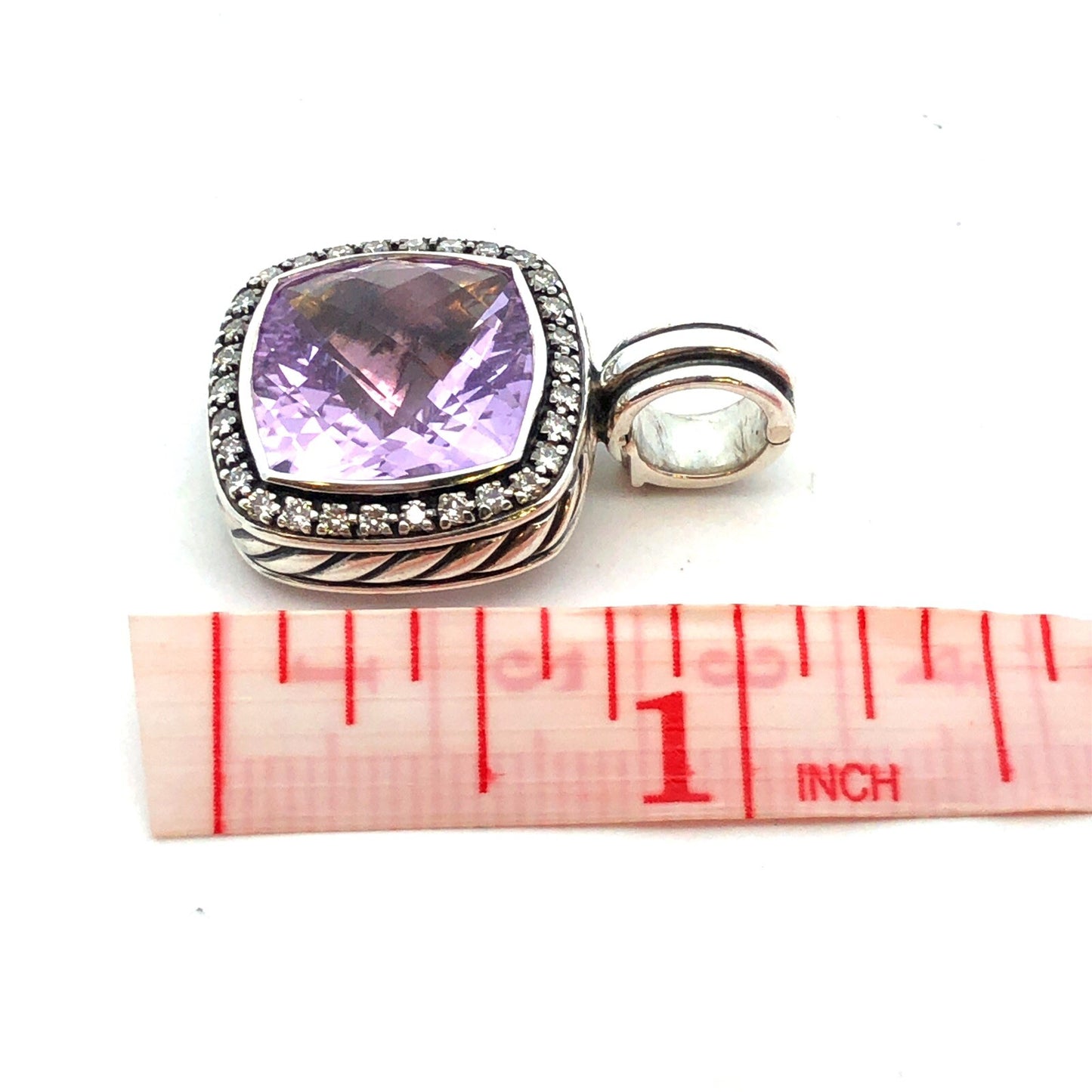 David Yurman 925 Sterling Silver Amethyst Diamond Halo Albion Enhancer Pendant