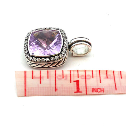 David Yurman 925 Sterling Silver Amethyst Diamond Halo Albion Enhancer Pendant