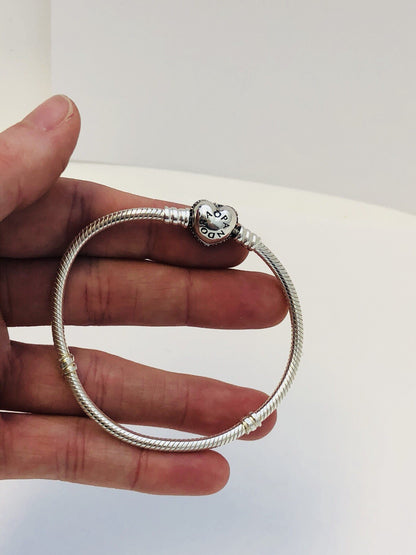 Authentic Pandora 925 Sterling Silver Pave Heart Clasp 590727CZ Charm Bracelet