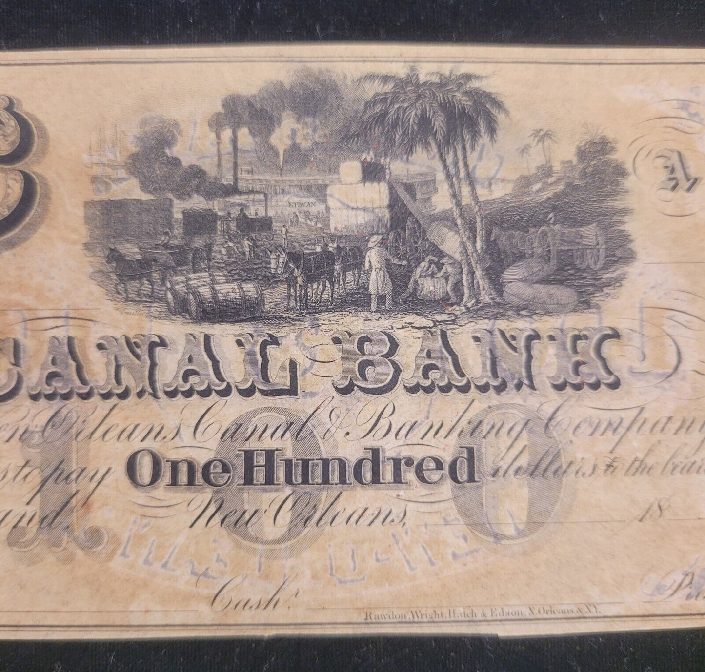 1800s $100 Canal Bank, New Orleans, Louisiana Obsolete Currency Paper Bank Note