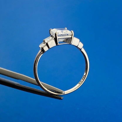 Designer 14K White Gold Rectangle Cubic Zirconia CZ Engagement Promise Ring
