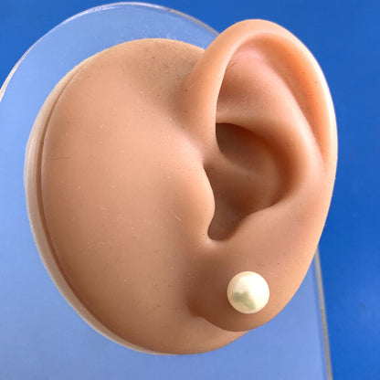 Designer Hallmarked 14K Yellow Gold Pearl Solitaire Stud Earrings