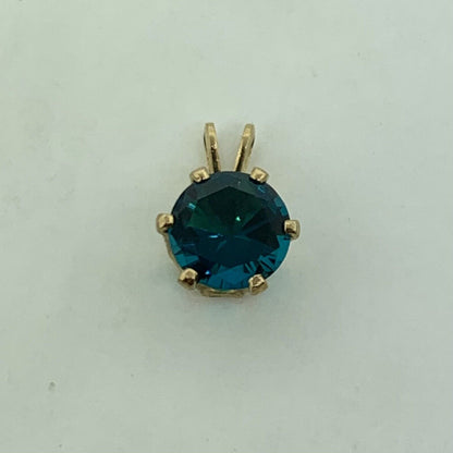 14K Yellow Gold Round Green Tourmaline Solitaire Drop Pendant