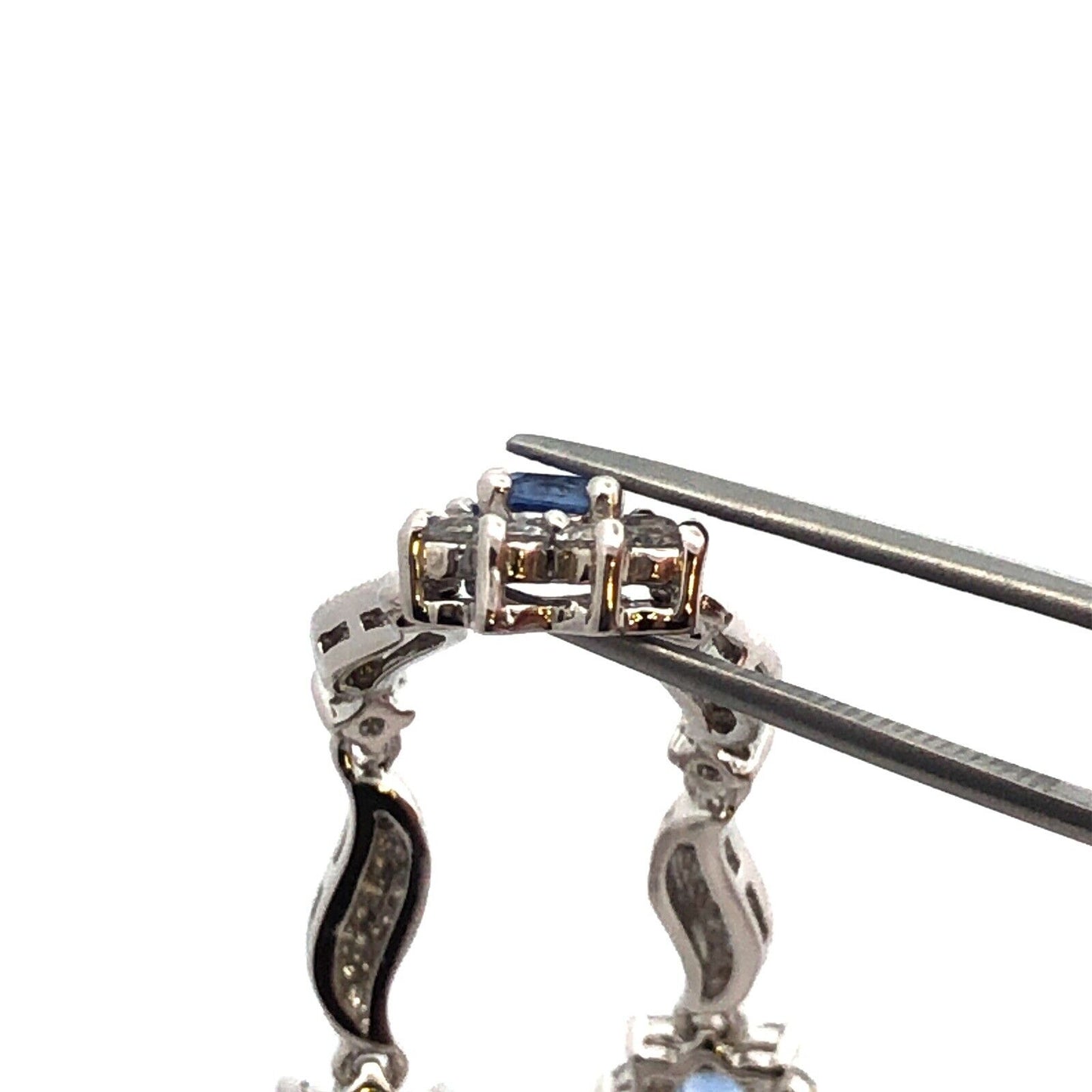 Blue and White Cubic Zirconia 925 Sterling Silver Flower Stations Necklace