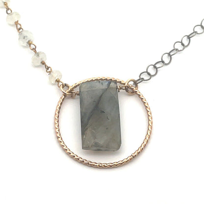 Designer Jane Diaz Gold Filled Multi Stone Bead Labradorite Two Tone Necklace