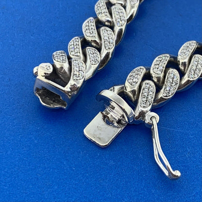Custom 10K White Gold Diamond Encrusted Cuban Link Heavy Bracelet