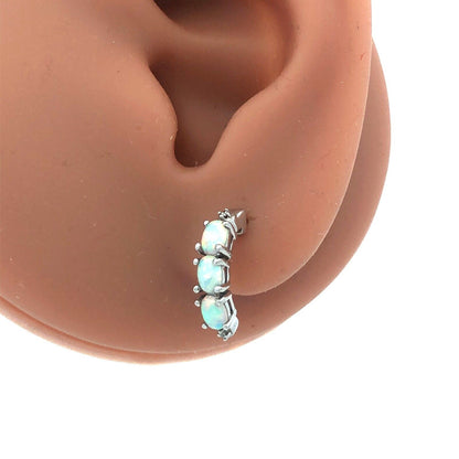 Designer 925 Sterling Silver Oval Opal Cubic Zirconia Half Hoop Stud Earrings