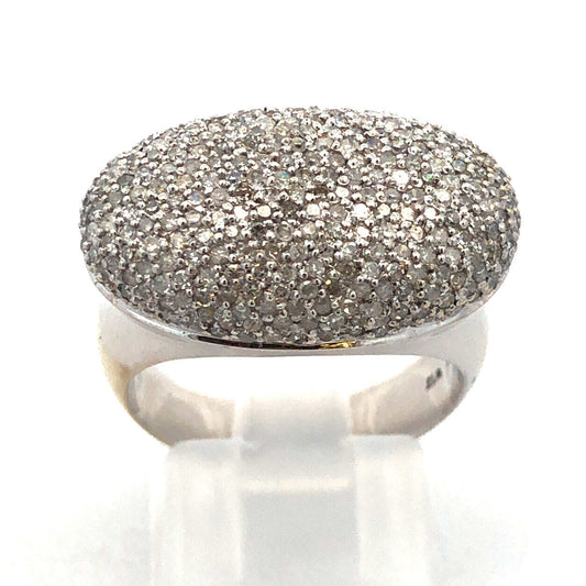 Stunning Designer 14K White Gold Pave Diamond Dome Cocktail Ring