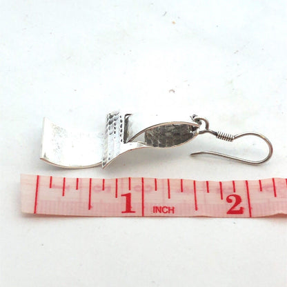 Taxco 925 Sterling Silver Hammered Polished Modernist Triangle Dangle Earrings