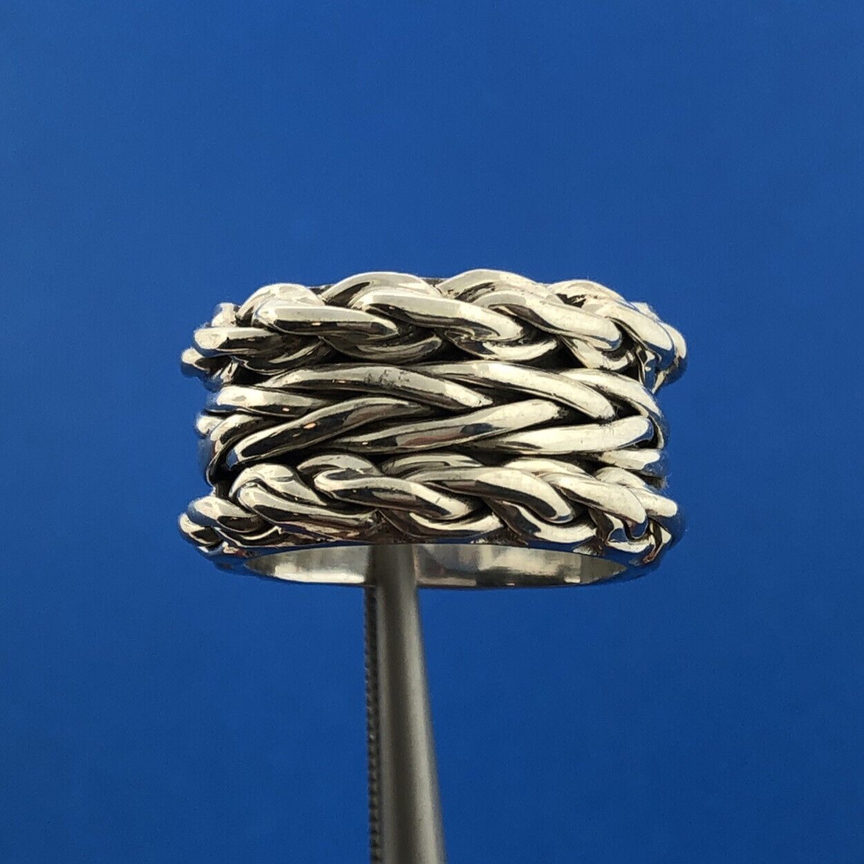 Designer CII Mexico 925 Sterling Silver Rope Weave Wide Cigar Band Ring Size 5.5