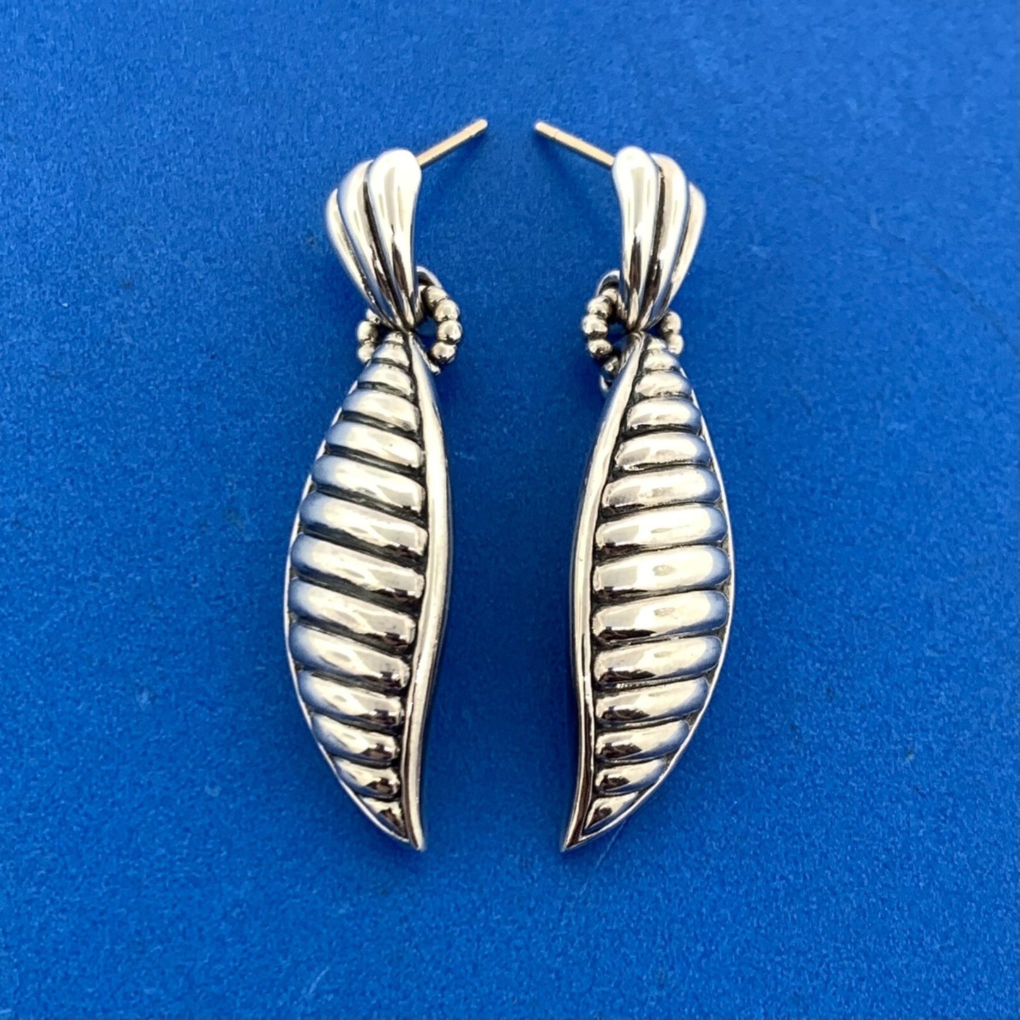 Lagos 925 Sterling Silver Leaves Collection Dangle Drop Statement Earrings