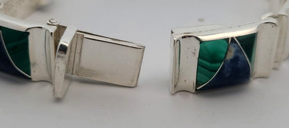Oscar Figueroa Escorcia Taxco Silver 950 Lapis Malachite Panel Bracelet