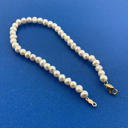 Designer 14K Yellow Gold White Pearl Bridal June Anniversary Beaded Bracelet