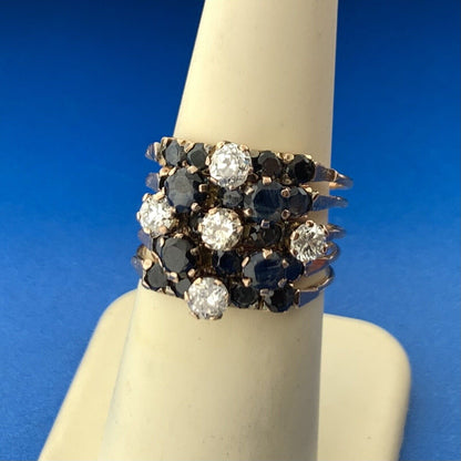 Estate 14K Rose Gold Sapphire Diamond Cluster September Occasion Wide Harem Ring
